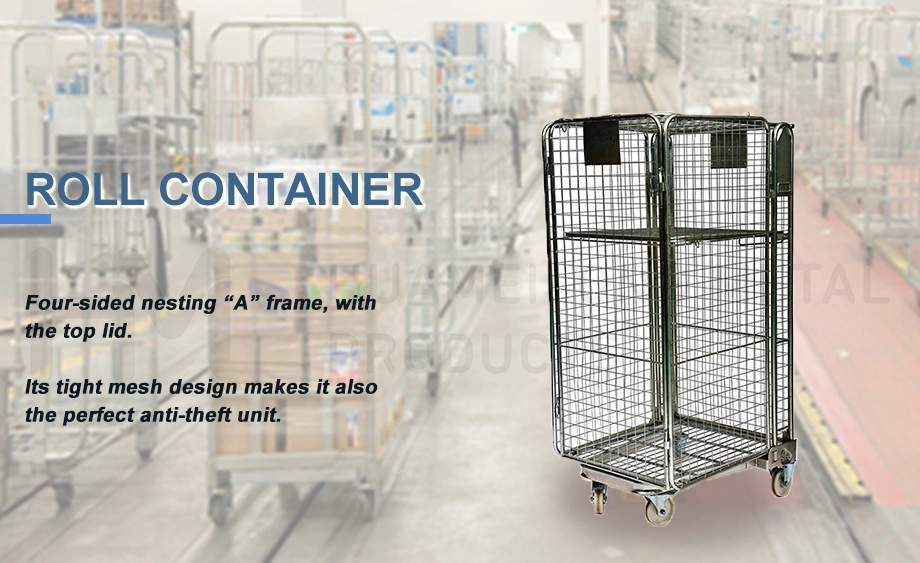 Hml 4 Wheels Collapsible Rolling Cart Wire Security Storage Cage