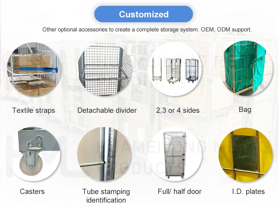 Hml 4 Wheels Collapsible Rolling Cart Wire Security Storage Cage