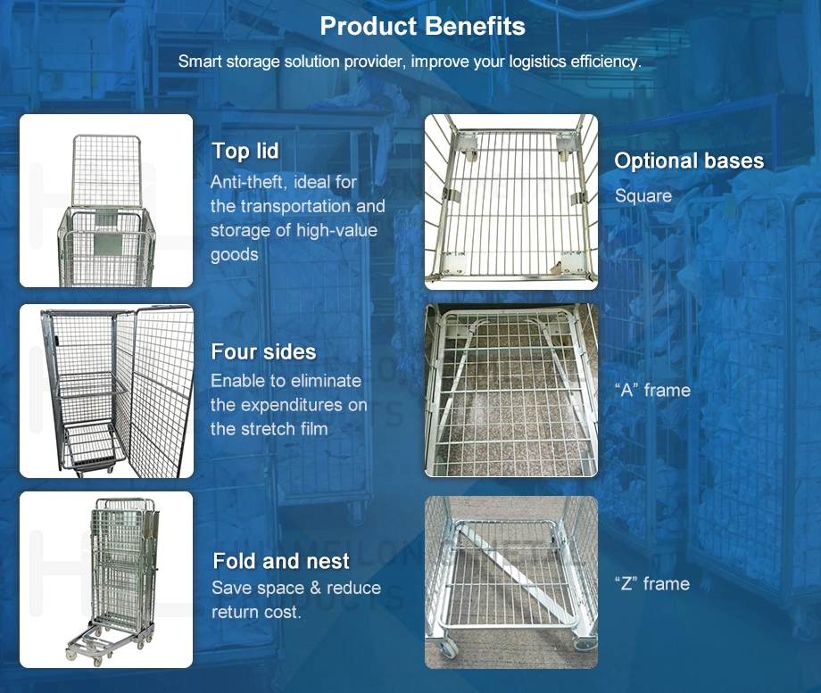 Hml 4 Wheels Collapsible Rolling Cart Wire Security Storage Cage