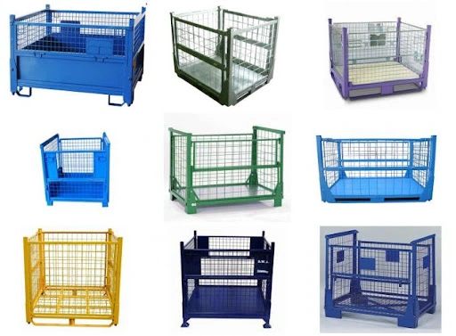 Custom Powder Plated Wire Foldable Rigid Metal Storage Box Cage Pallet Metal Container